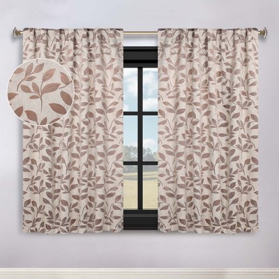 Leaves Room Darkening Semi-Blackout Curtains With Back Tabs, Set of 2 by Blue Nile Mills