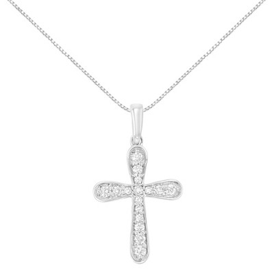 Haus of Brilliance Silver 1/4 Cttw Diamond Inlaid Cross Pendant Necklace