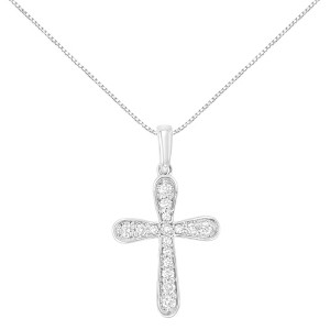 Haus of Brilliance Silver 1/4 Cttw Diamond Inlaid Cross Pendant Necklace - 1 of 4