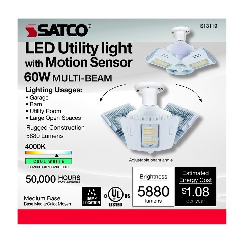 Satco Wide Surface E26 (Medium) LED Motion Sensor Utility Light Cool White 60 Watt Equivalence 1 pk - image 1 of 1