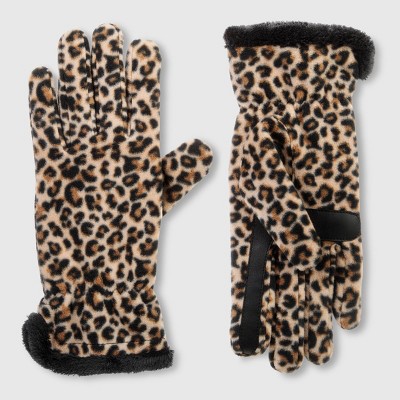 Isotoner Women's Recycled Fleece Leopard Print Gloves - Black