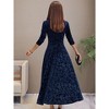 Women's Velvet Midi Dress, Elegant Long - Sleeve V - Neck Formal Evening Gown - 3 of 4