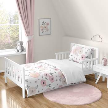 5pc Watercolor Floral Toddler Kids' Bedding Set Pink and Gray - Sweet Jojo Designs
