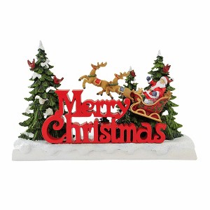 Ganz 7.25 In Merry Christmas Santa In Sleigh Evergreen Trees Reindeer Santa Figurines - 1 of 3