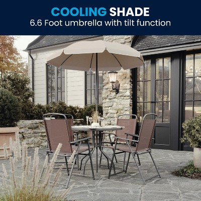 Nantucket Brown 6-Piece Patio Set with Glass Table and Umbrella