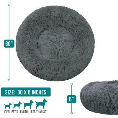 Medium Gray Faux Fur Round Orthopedic Dog Bed