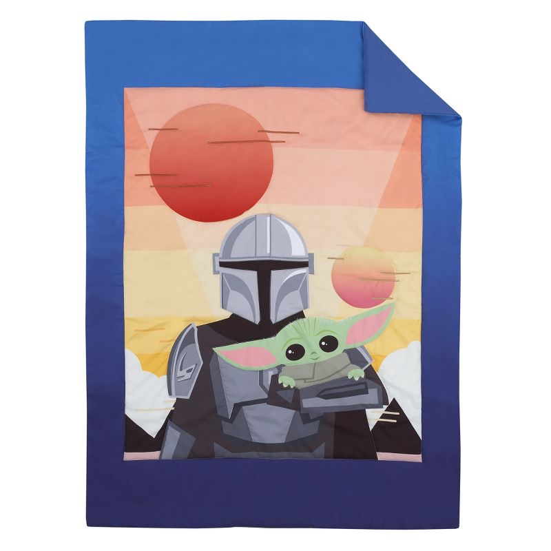Star Wars The Mandalorian and The Child Grogu Blue, and Yellow, and Orange Din Djarin Twin Suns 4 Piece Toddler Bed Set, 2 of 7