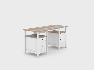 White and Oak Double Pedestal Desk with Drawers