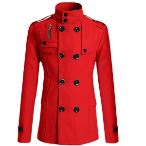 Lars Amadeus Men's Winter Stand Collar Double Breasted Notch Lapel Pea Coats - 1 of 4