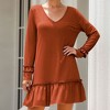 Anna-Kaci Women's Long Sleeve V Neck Ruffle Hem Mini Dress with Flowy Silhouette - 2 of 3