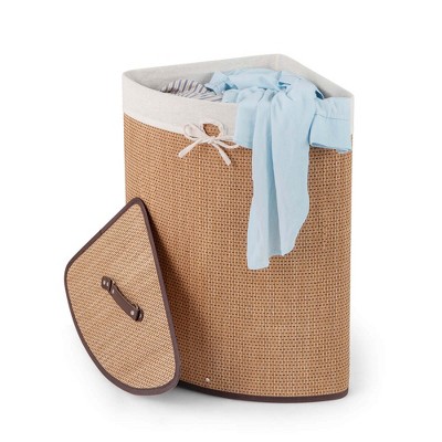 Costway Corner Bamboo Hamper Laundry Basket Washing Cloth Bin Storage Bag Bamboo