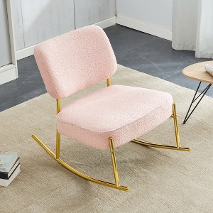 Modern Accent Rocking Chair, Cushioned Seat And Backrest Lounge Chair With Metal Base, Armless Upholstered Rocking Chair - 1 of 4