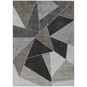 Coffee Charcoal And Gray Geometric Washable Indoor Outdoor Area Rug - 1 of 4