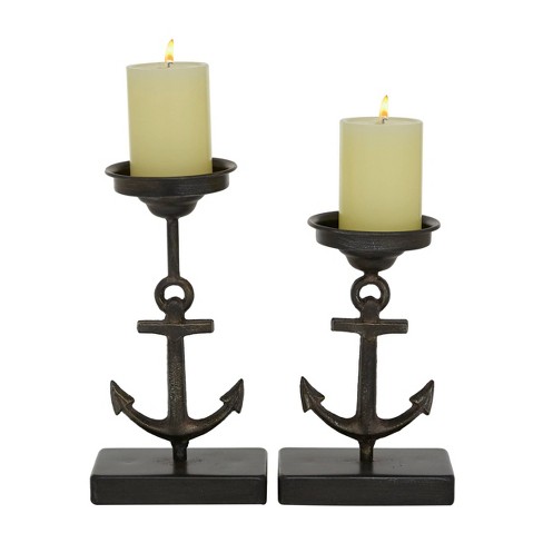 Set Of 2 Metal Candle Holders With Ship Anchor Design - Olivia