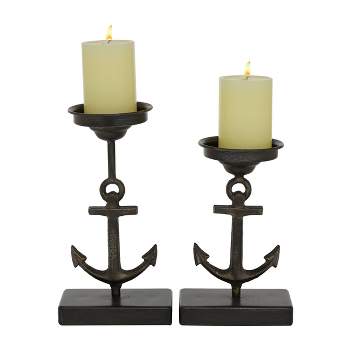 Set of 2 Metal Candle Holders with Ship Anchor Design - Olivia & May