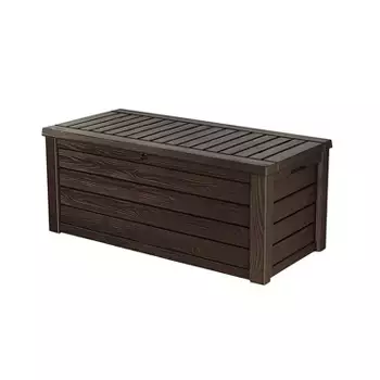 Keter Westwood Outdoor Resin 150 Gallon Deck Storage Box Organizer For Patio Pool Toys And Yard Tools Bench, Dark :