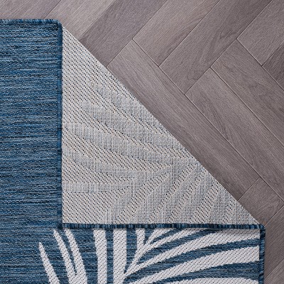 Tropical Navy Floral Flatwoven Synthetic 2'x7' Indoor/Outdoor Rug