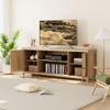TV Stand, Farmhouse Entertainment Center with 2 Natural Rattan Doors and Height Adjustable Shelves, Modern Media TV Console for Living Room, Bedroom - 2 of 4