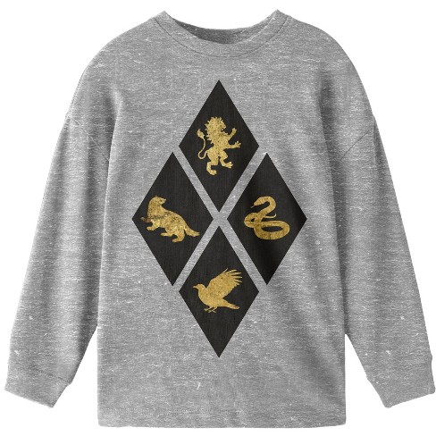 Harry Potter Sleeve Target Grey Houses Youth Print Shirt Long Hogwarts Diamond Heather Boys : Screen