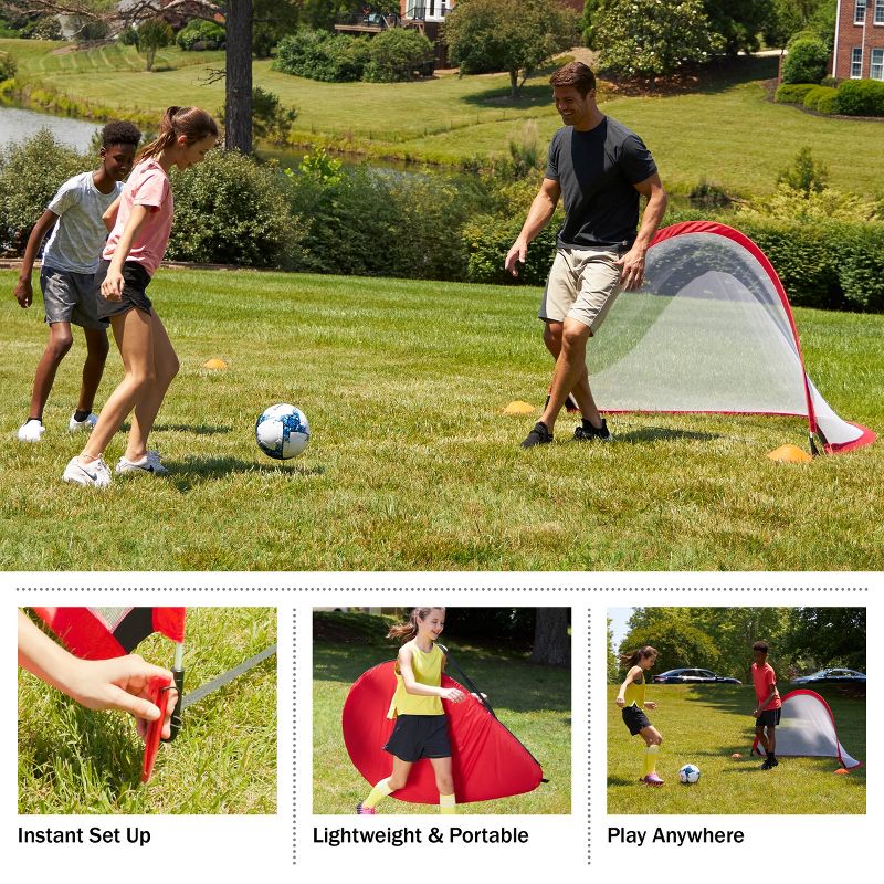 Pop-Up Soccer Goal Set - Set of 2 Instant Setup Soccer Nets with 8 Training Cones and Carry Bag - Soccer Training Equipment by Wakeman, 4 of 11