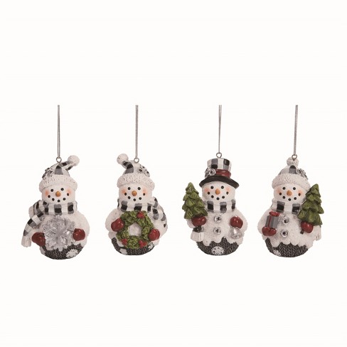 Transpac Resin White Christmas Mini Plaid Snowman Ornaments Set Of 4 :  Target