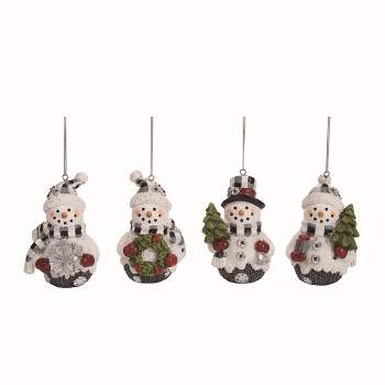 Transpac Resin White Christmas Mini Plaid Snowman Ornaments Set of 4