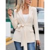 Women's Casual Belted Blazer V Neck Long Sleeve Work Office Wrap Blazer Jackets - 3 of 4