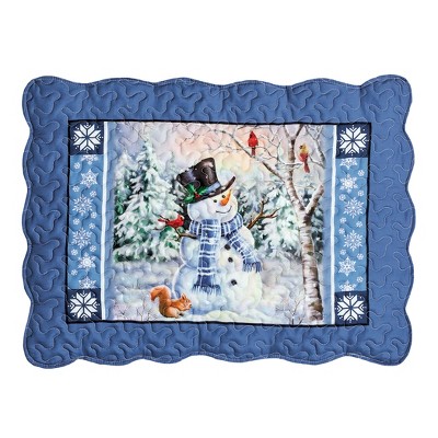 Collections Etc Charming Blue Snowman Scene and Blue Border Pillow Sham 26" x 20" Blue Unisex