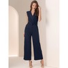 Allegra K Women's Sleeveless One Button Closure Wide Leg Jumpsuits with Belt - 3 of 4