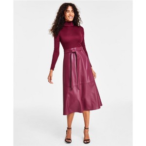 Anne Klein Womens Mixed Media Mock Neck Fit & Flare Dress - 1 of 1