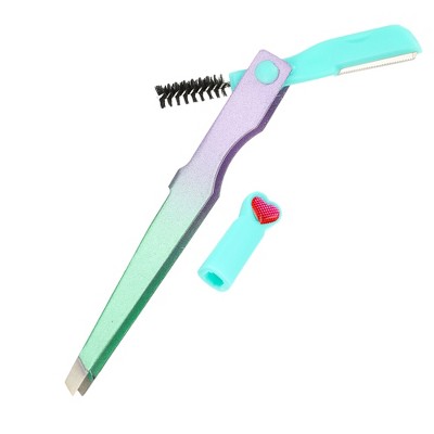 Unique Bargains Portable Stainless Steel Eyebrow Trimmer Scissors with Comb 1 PC Green