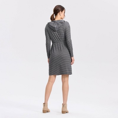 Женские платья Universal Thread Women's Long Sleeve Knit Mini A-Line Dress - Universal Thread™ Dark Gray/White Striped L — фото 2