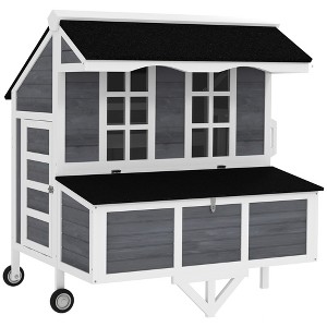 PawHut 43" Chicken Coop with Wheels, Mobile Chicken House, Wooden Chicken Tractor with Nesting Box, Windows, Pull-out Tray, Perches, for 2-4 Hens - 1 of 4