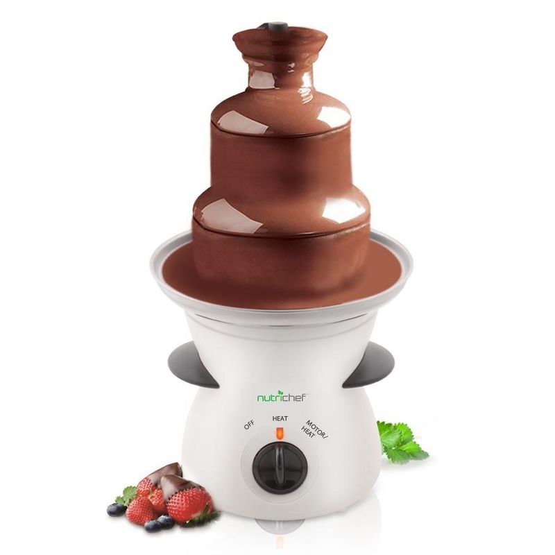 NutriChef 3 Tier Chocolate Fondue Fountain - Electric Stainless Chocolate Dipping Warmer Machine, White, 1 of 5