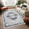 Washable Vintage Medallion Rug Non Slip Low Pile Rug Soft Retro Throw Floor Cover Foldable Indoor Carpet for Living Room Bedroom Playroom Nursery - 2 of 4