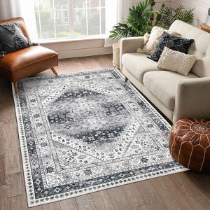 Faux Wool Vintage Diamond Pattern Area Rug Machine Washable Foldable Ultra Thin Non Slip Stain Resistant Pet Friendly Carpet - 1 of 4