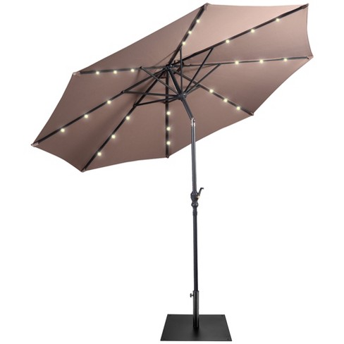 Costway 9ft Market Patio Umbrella W/solar Lights u0026 40 Lbs Steel Umbrella  Stand Tan : Target