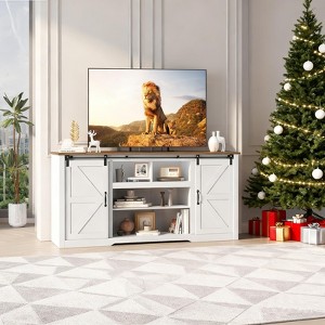 70" Farmhouse TV Stands for 80" TVs, Rustic Wooden Entertainment Center with Adjustable Shelves & Sliding Barn Door,TV Console Table with Open Storage - 1 of 4