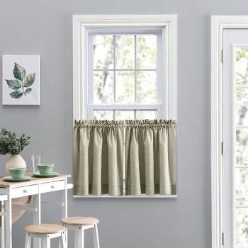Ellis Curtain Lisa Solid Poly Cotton Duck Fabric Tailored Tiers 56"x36" for Living Rooms and Dining Rooms Mist