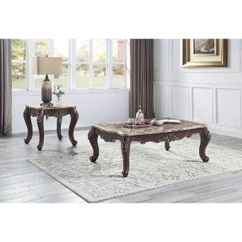 56" Ragnar Coffee Table Marble Top and Cherry Finish - Acme Furniture