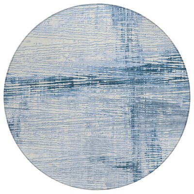 Sky Blue And Ivory Striped Washable Indoor Outdoor Area Rug