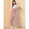 Allegra K Women's High Waist Wide Leg Belted Button Long Overalls Jumpsuit - 3 of 4
