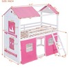 Twin/Full Size Wooden Bunk Bed with Elegant Windows & Tent, Playhouse Bed with Storage Sills & Slide Compatible, Pink/Blue+White - ModernLuxe - 3 of 4