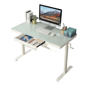 SEVOBAL Desks Tempered Glass Standing Desk with Metal Drawer, Adjustable Height Ergonomic Workstation for Study, Work, White, 50"*25"*4.5" - 1 of 4
