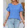 Women's Summer Short Sleeve T-Shirt Casual Round Neck Top With Ruffle Trim - 4 of 4