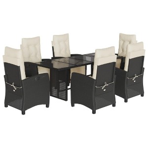 vidaXL Patio Dining Set with Cushions Table and Chair Furniture Poly Rattan - Black and Cream Glass 6 Piece - 1 of 4