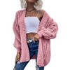 Imily Bela Womens Oversized Open Front Cable Knit Cardigan Sweaters Lantern Long Sleeve Chunky Outwear Coats - 2 of 4