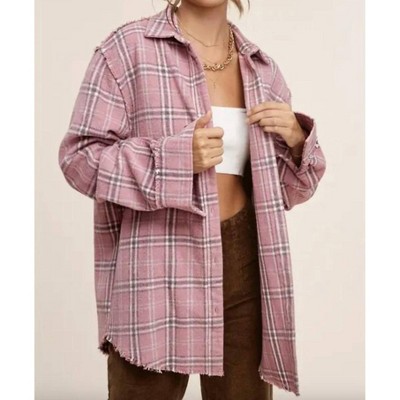 Women's Plaid Button Down Winter Shacket Shirt - LA MIEL