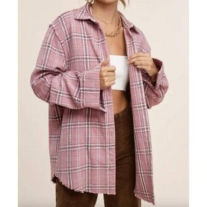 Women's Plaid Button Down Winter Shacket Shirt - LA MIEL - 1 of 2