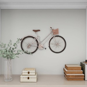 Metal Bike Wall Decor with Seat, Basket and Handles - Olivia & May: Iron Artwork, Vintage Style, Vertical Display - 1 of 4